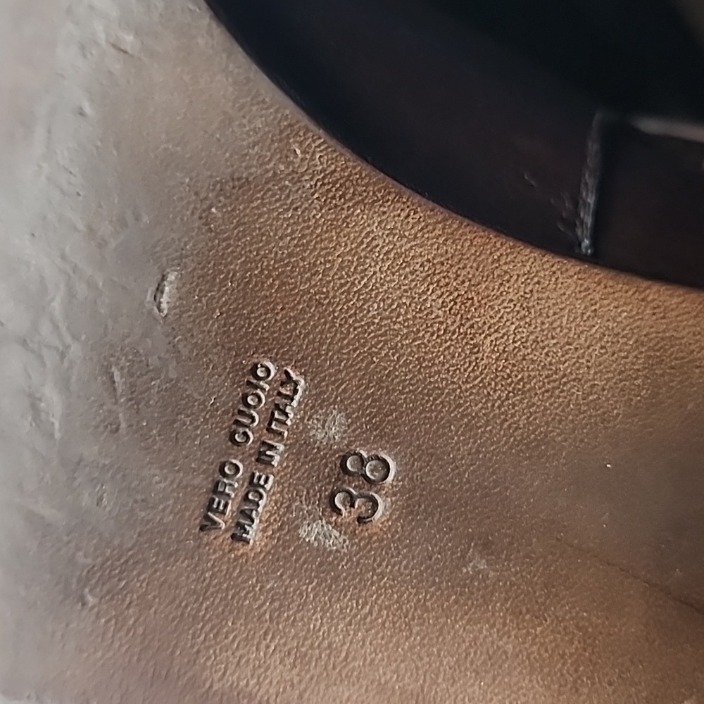 Keyté Key Te Chestnut Leather Moto Ankle Boots Size 38 Strap Heel - Picture 7 of 8